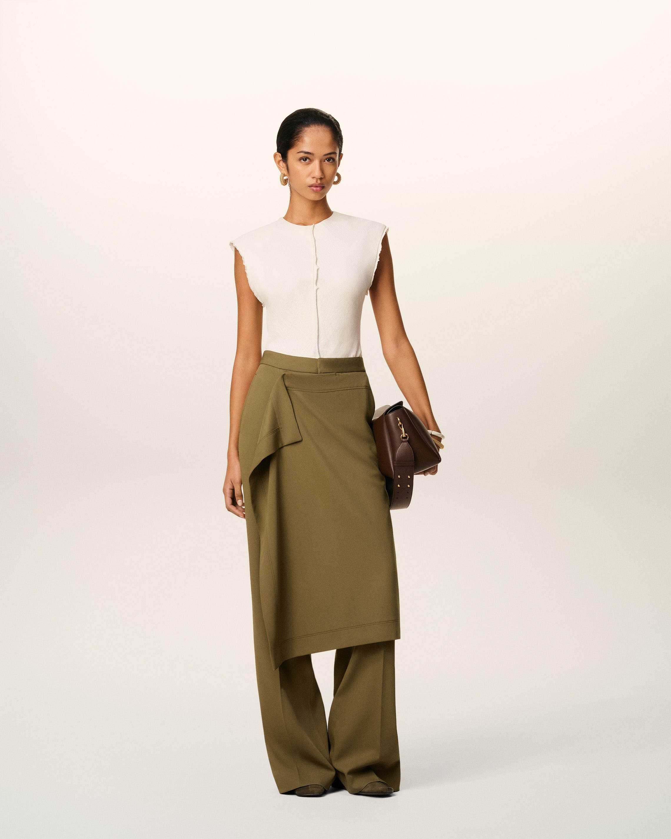 GREEN WOOL FRONT PANEL LARGE TROUSERS - 2
