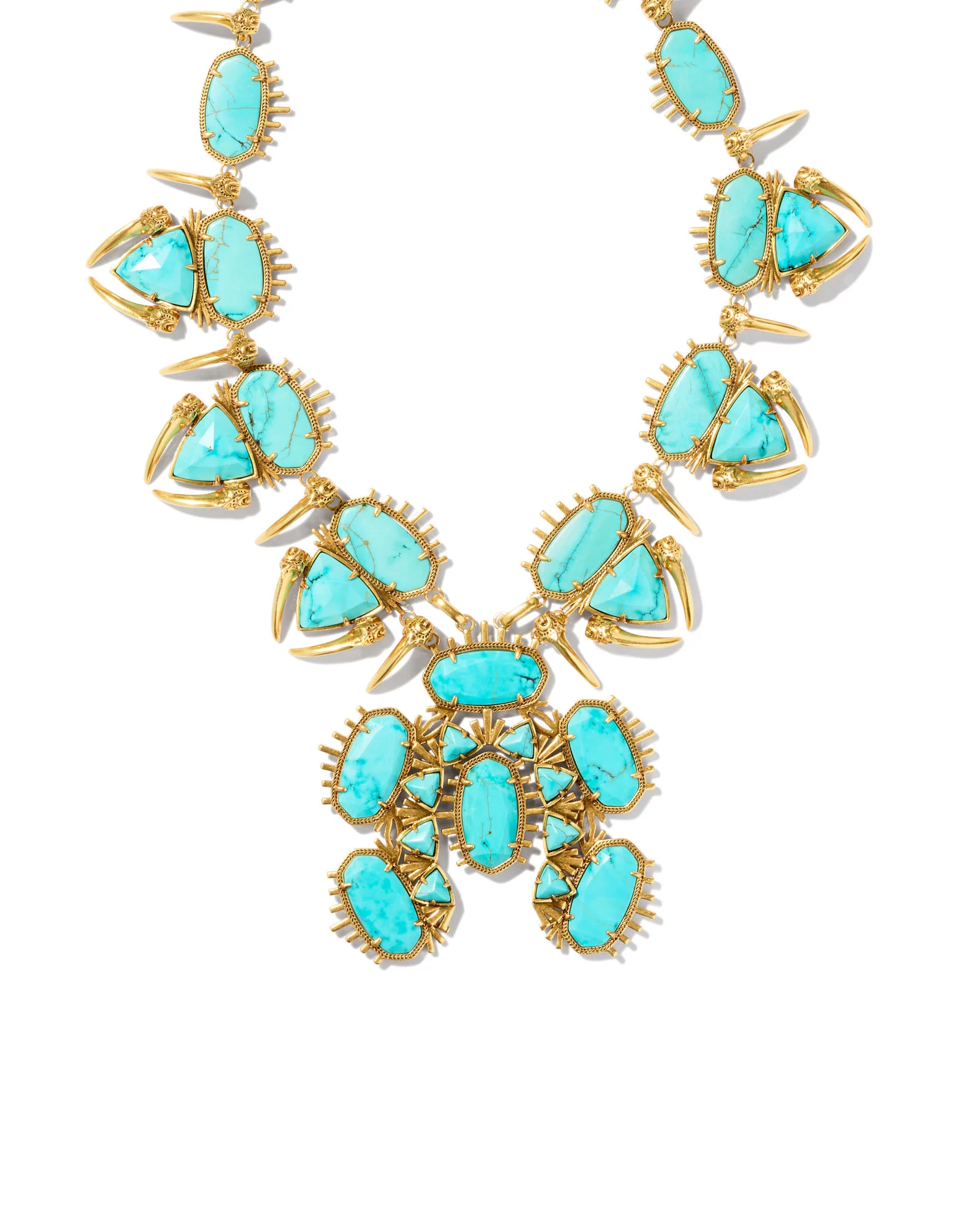 Odessa Vintage Gold Statement Necklace in Variegated Turquoise Magnesite - 1