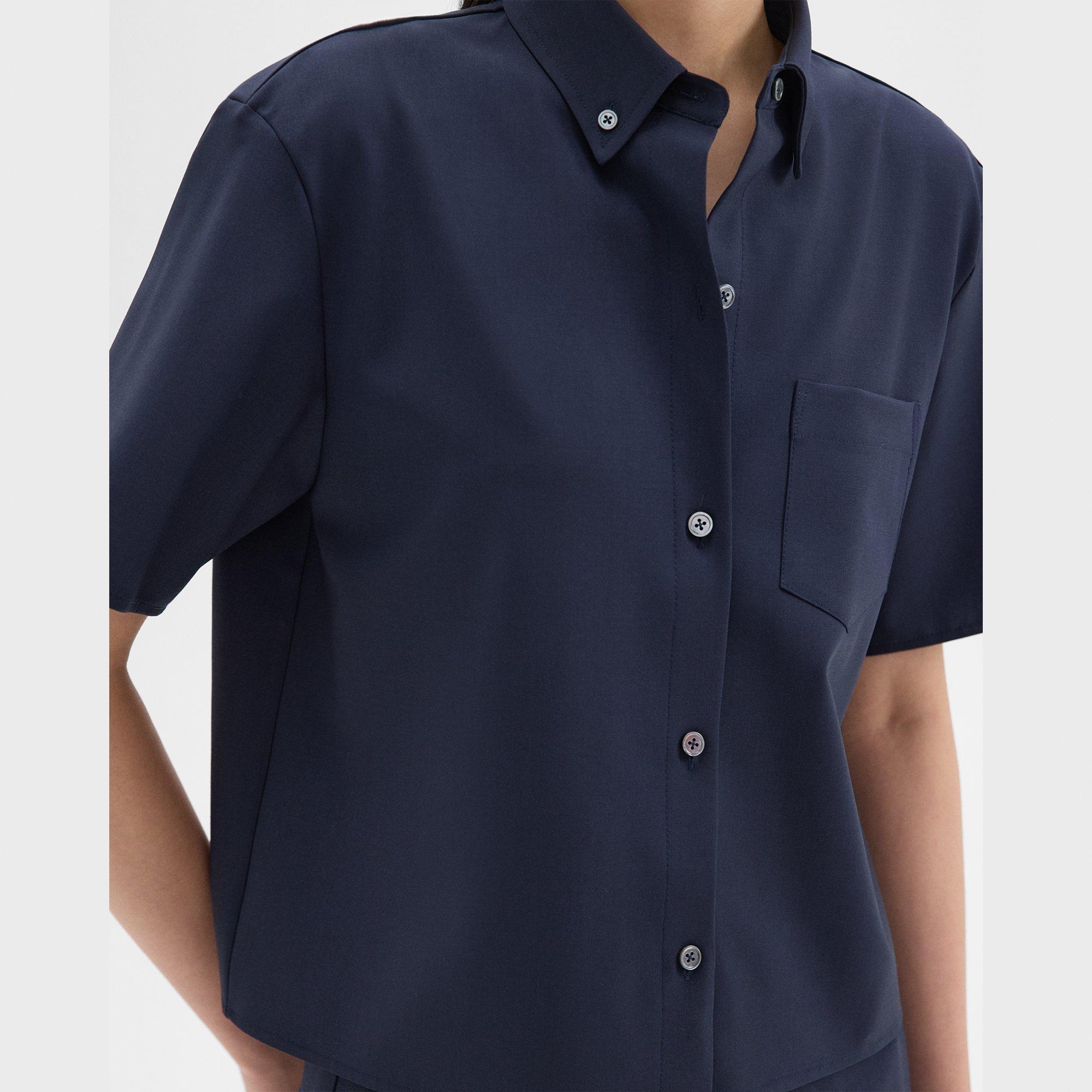 Cropped Short-Sleeve Shirt in Good Wool - 5