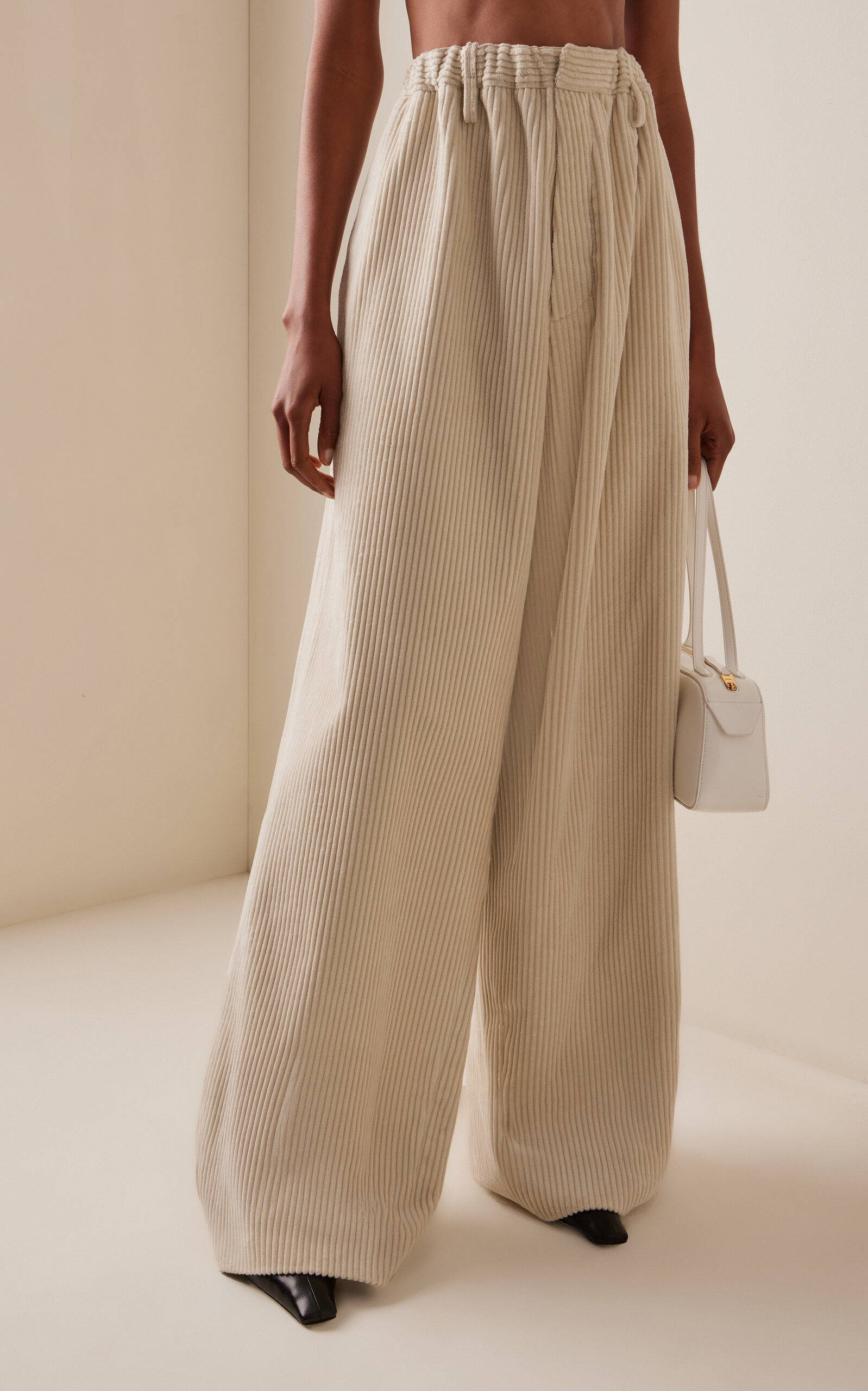 Lidie Oversized Cotton Corduroy Pants off-white - 3