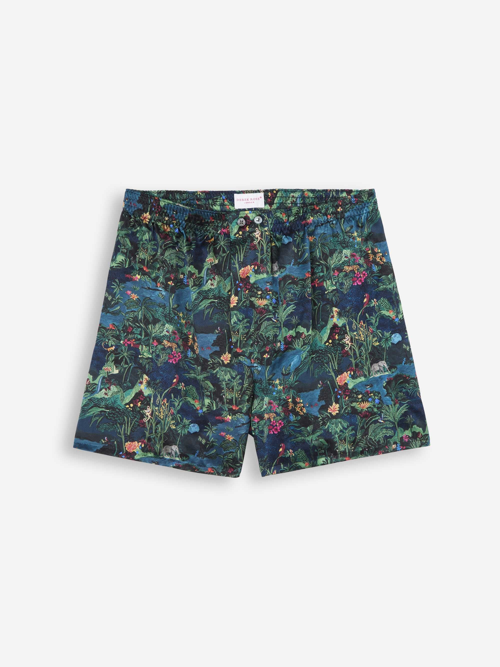 Men's Classic Fit Boxers Silk Satin Multi Midnight Jungle Print - 2