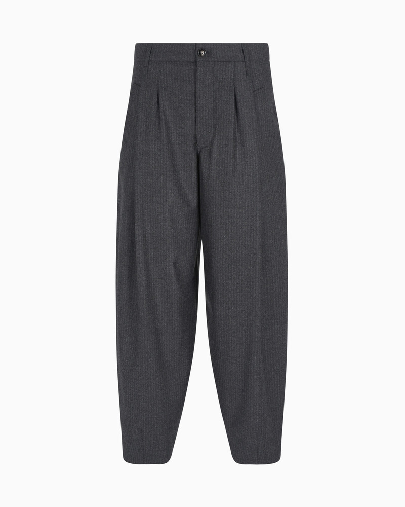 Virgin-wool and cashmere single-pleat trousers with jacquard pinstripes 1