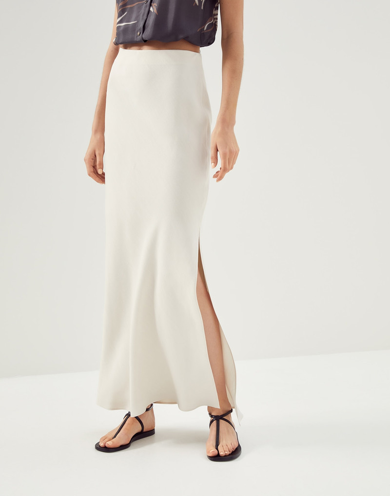 Viscose and linen twill fluid bias-cut skirt - 1