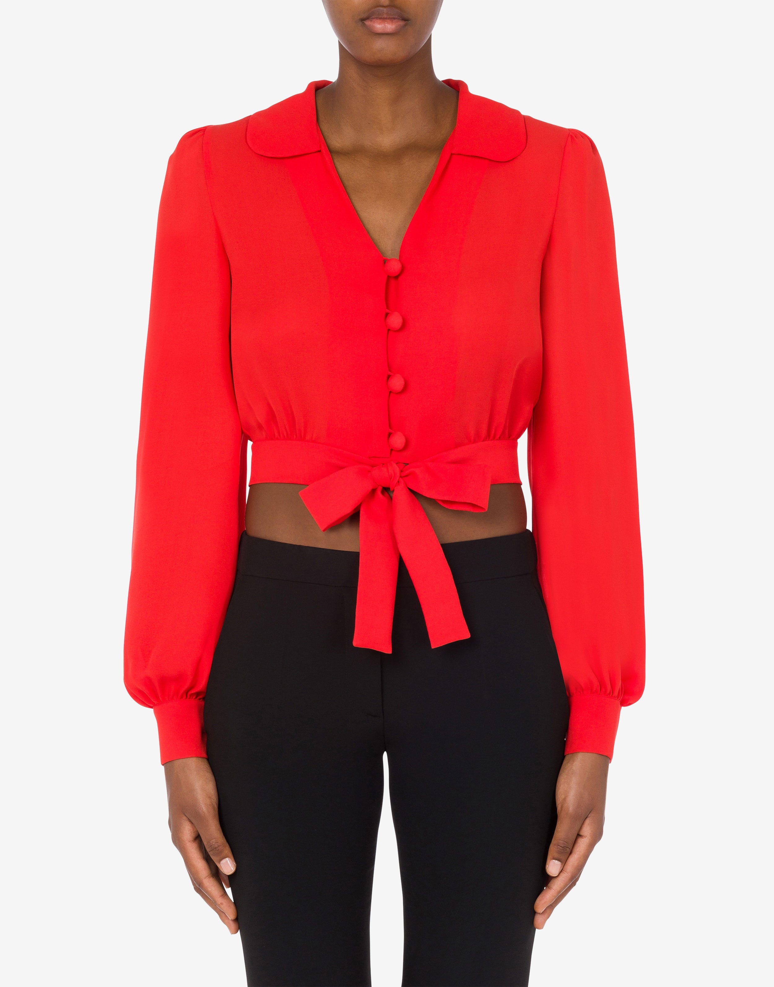 CROPPED SILK CHARMEUSE SHIRT - 2