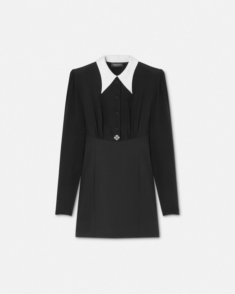 Contrast-Collar Silk Crêpe Mini Dress - 1