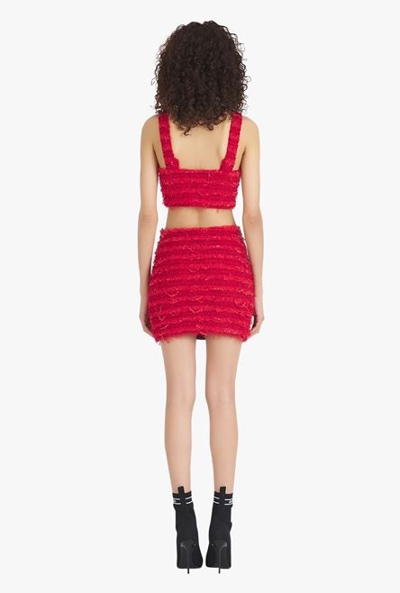 Short red tweed skirt - 3