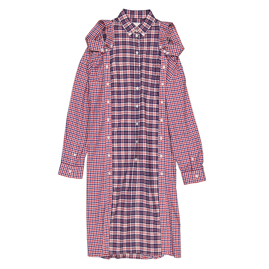 Burberry Bright Red Reconstructed Contrast Check Shirt Dress - 1