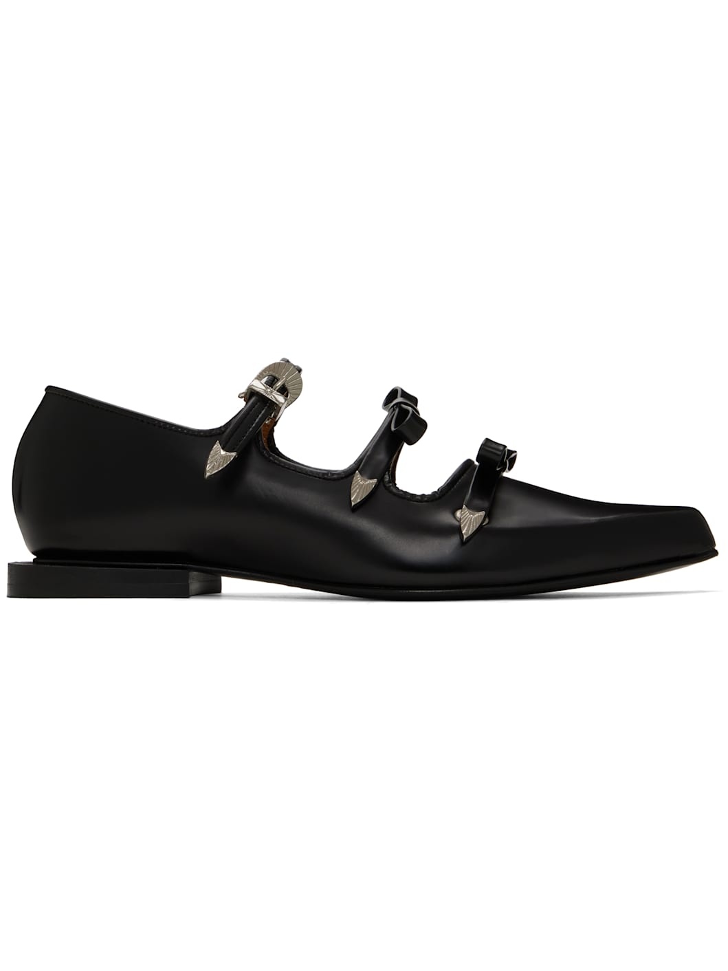 Black Pointed Toe Ribbon Ballerina Flats - 1