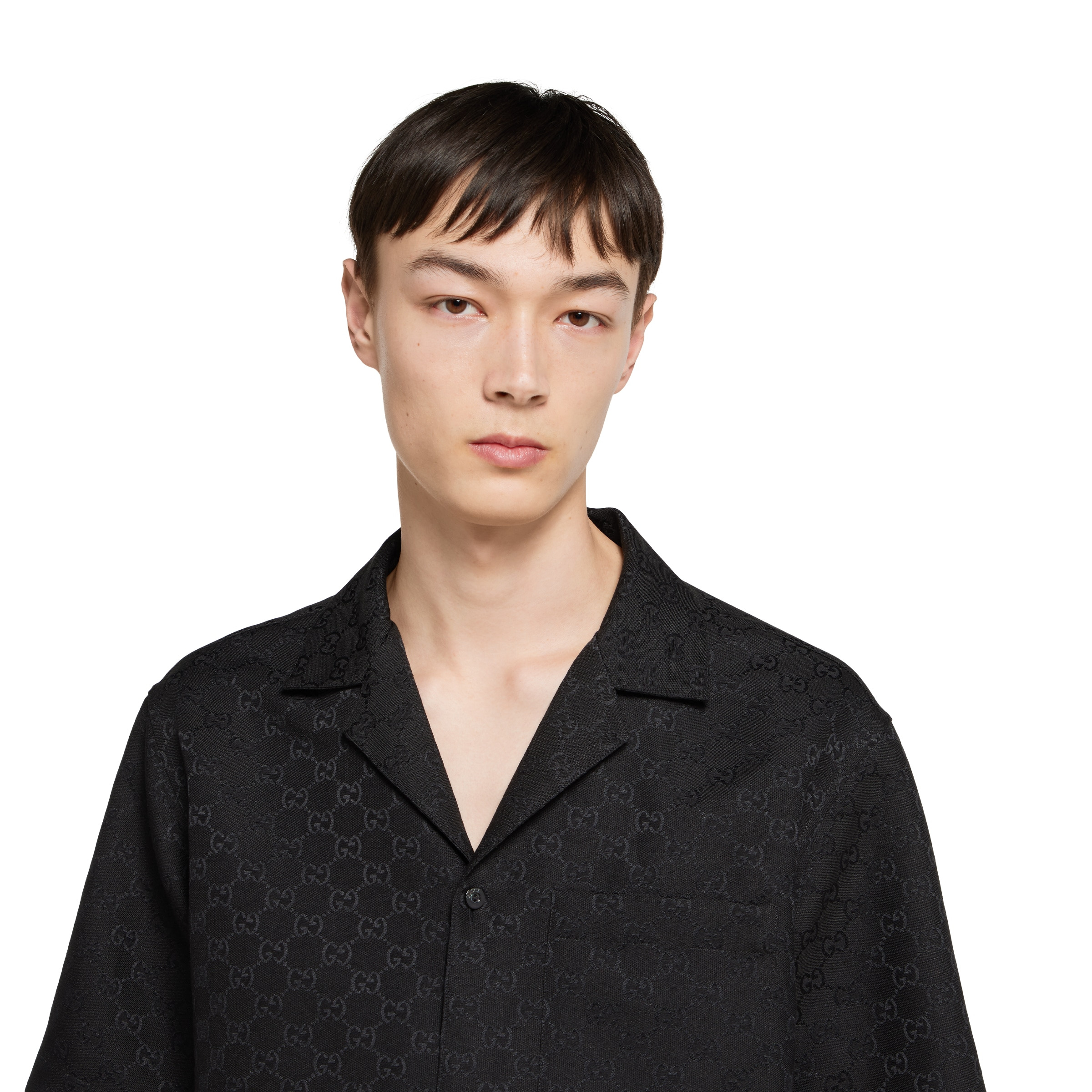 GG canvas linen blend bowling shirt - 5