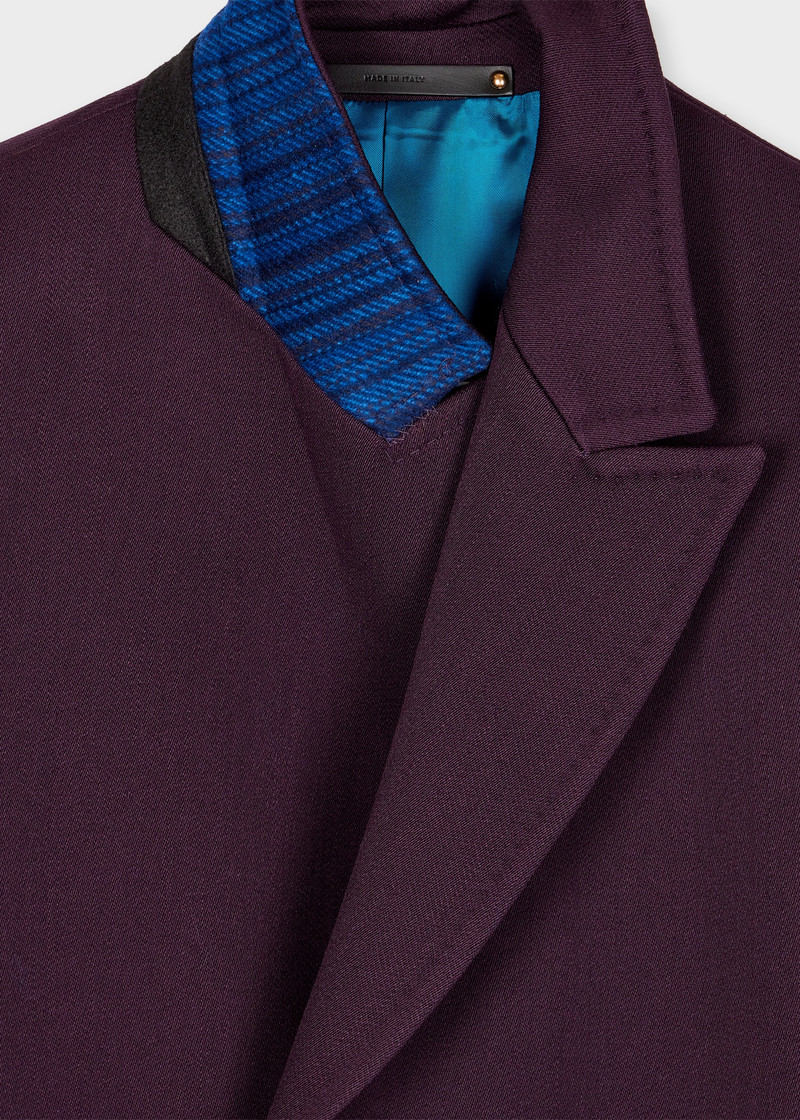 Purple Wool-Blend Twill Double-Breasted Overcoat 3