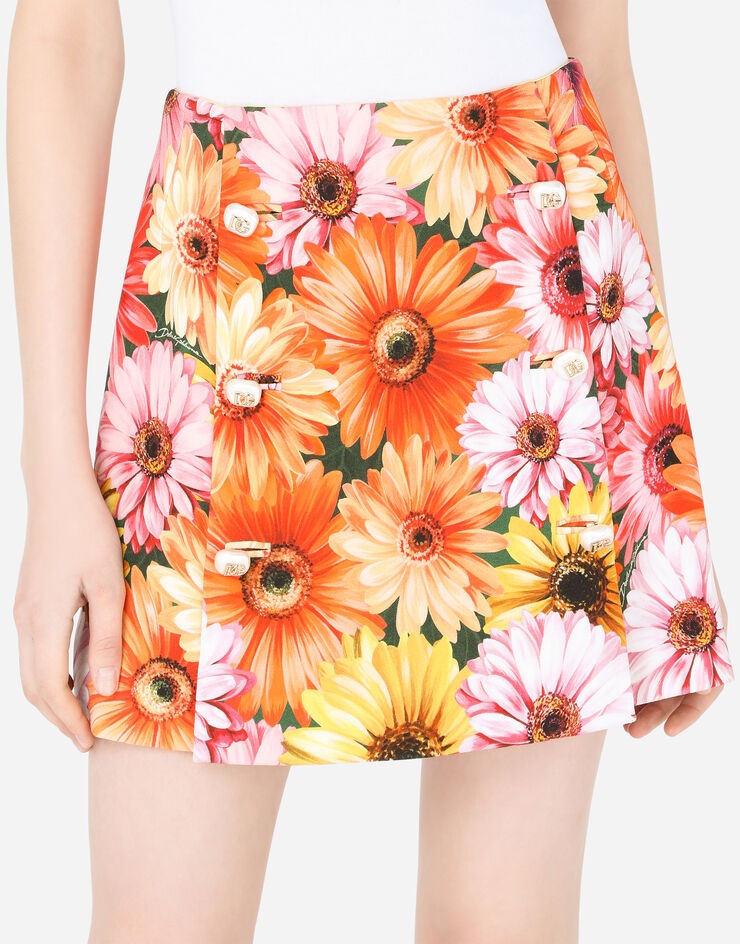 Cady miniskirt with gerbera-daisy print and decorative pearl DG buttons - 4