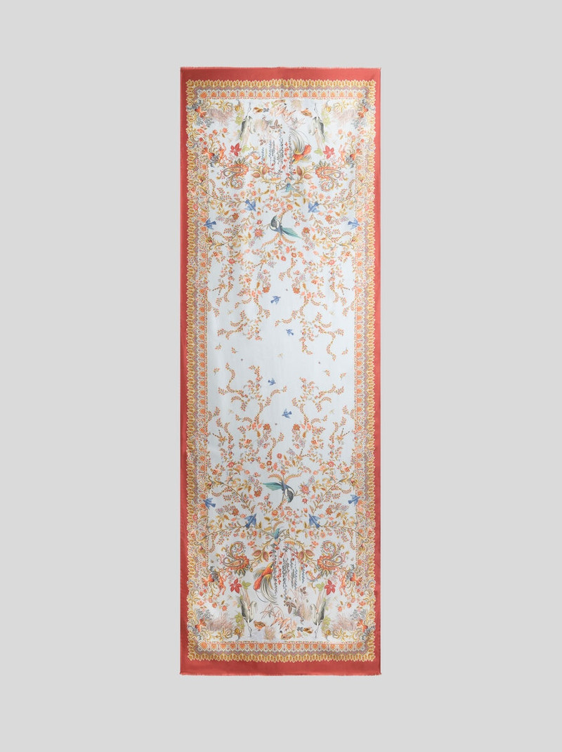 SILK SCARF WITH FLORA AND FAUNA MOTIF 1