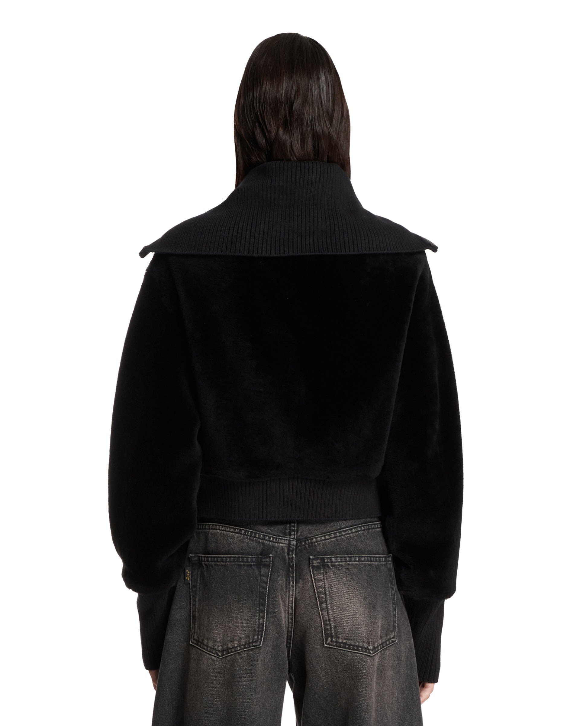 Black Shearling Bomber Jacket - 3