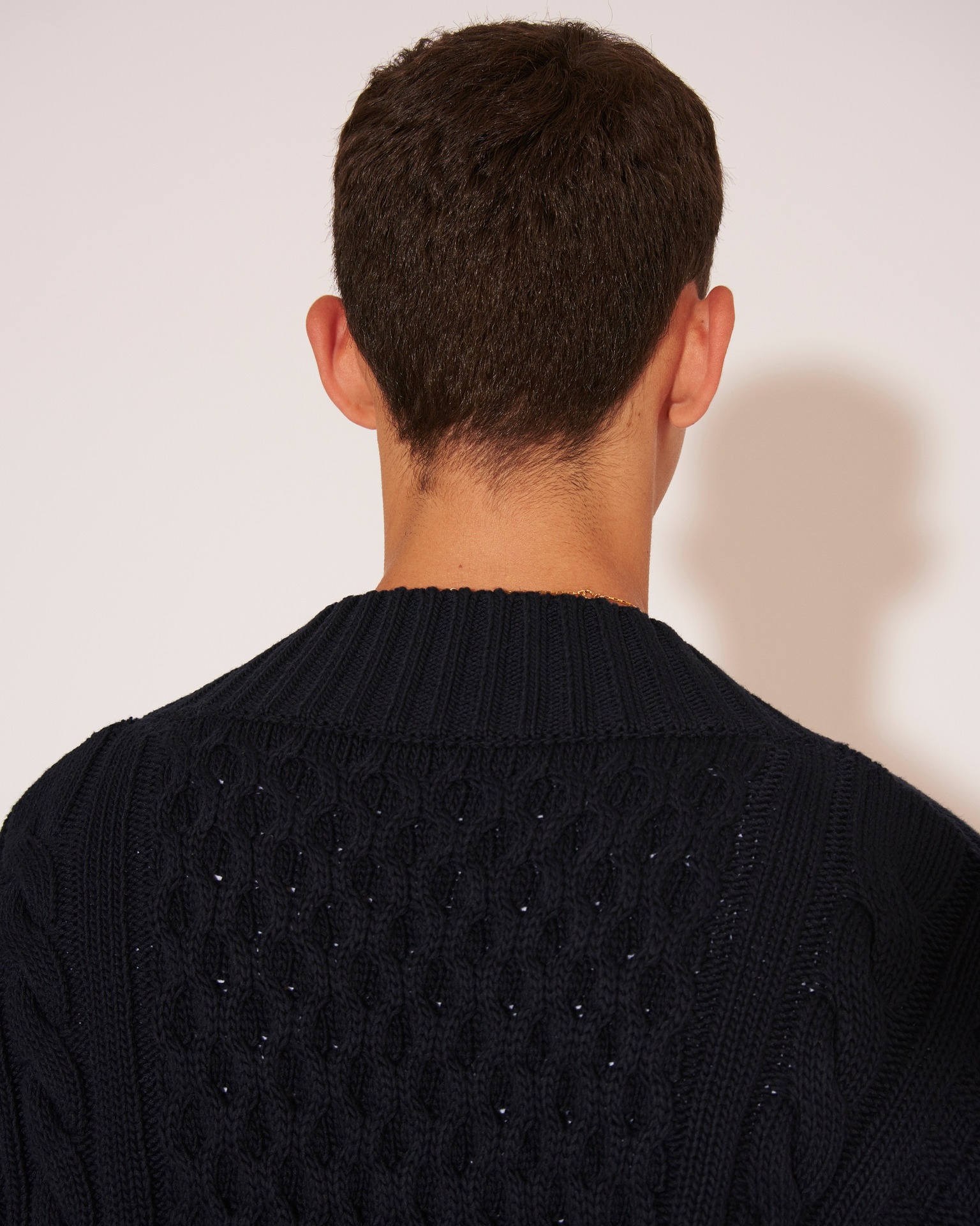 SYED - Cotton-cable oversized v-neck sweater - Navy - 6