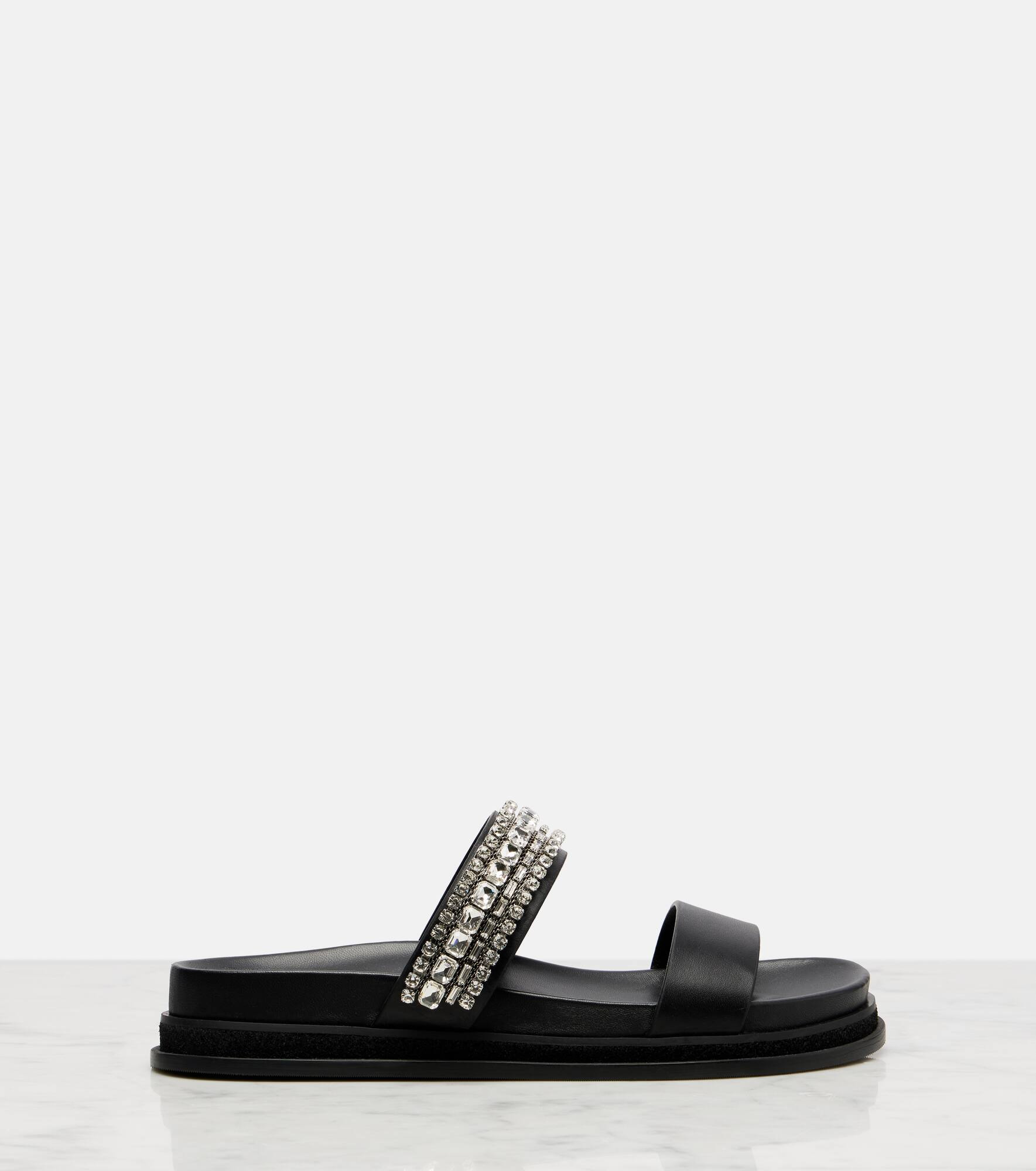 Jadi crystal-embellished leather slides - 4