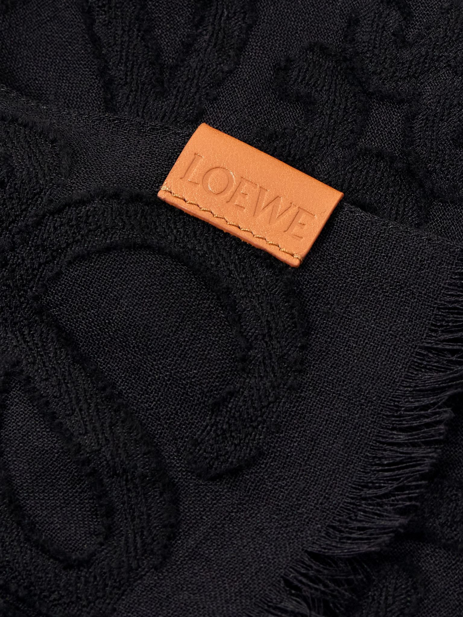 Frayed wool and silk-blend jacquard scarf Black - 3