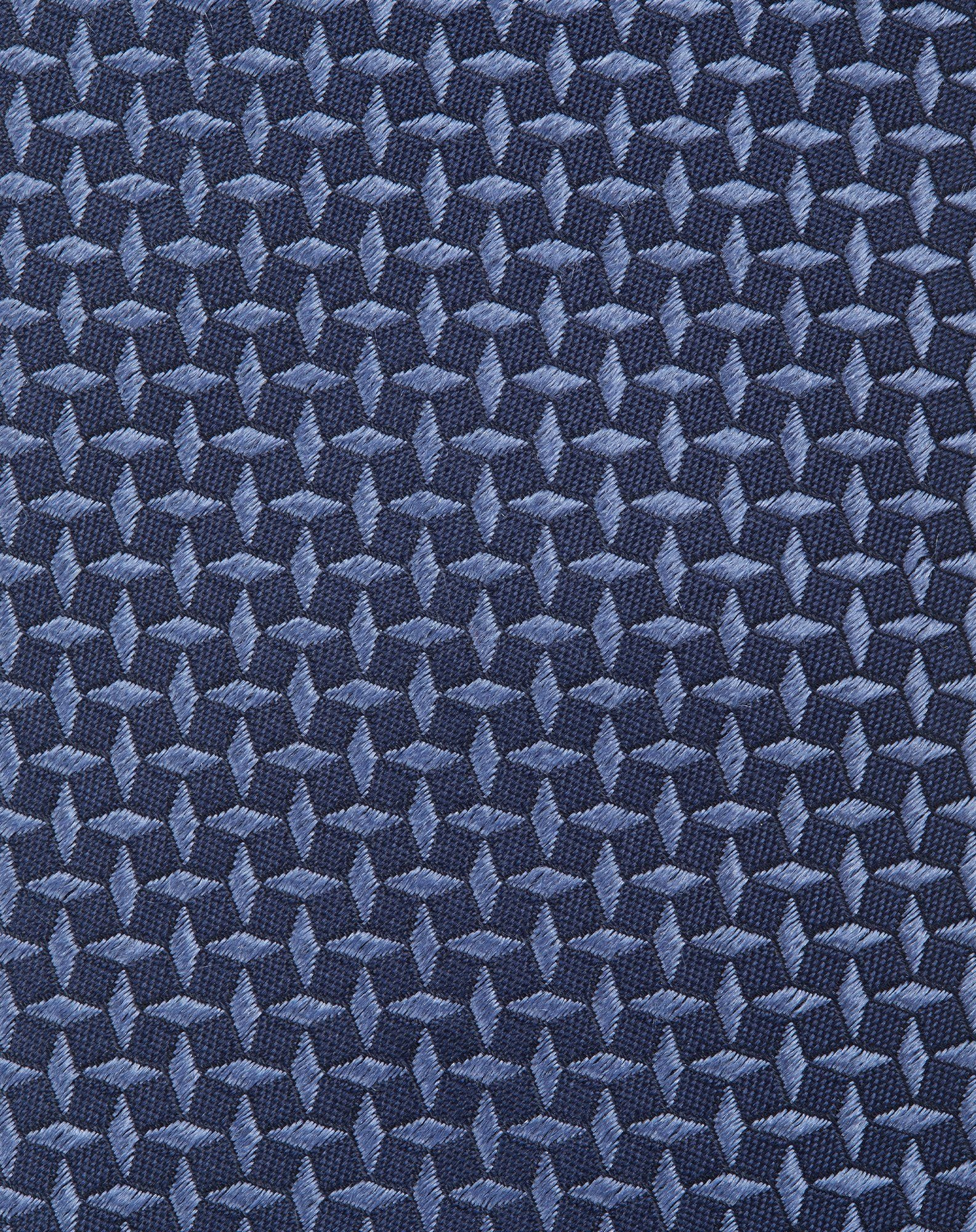 Blue pure silk tie with geometric pattern - 4