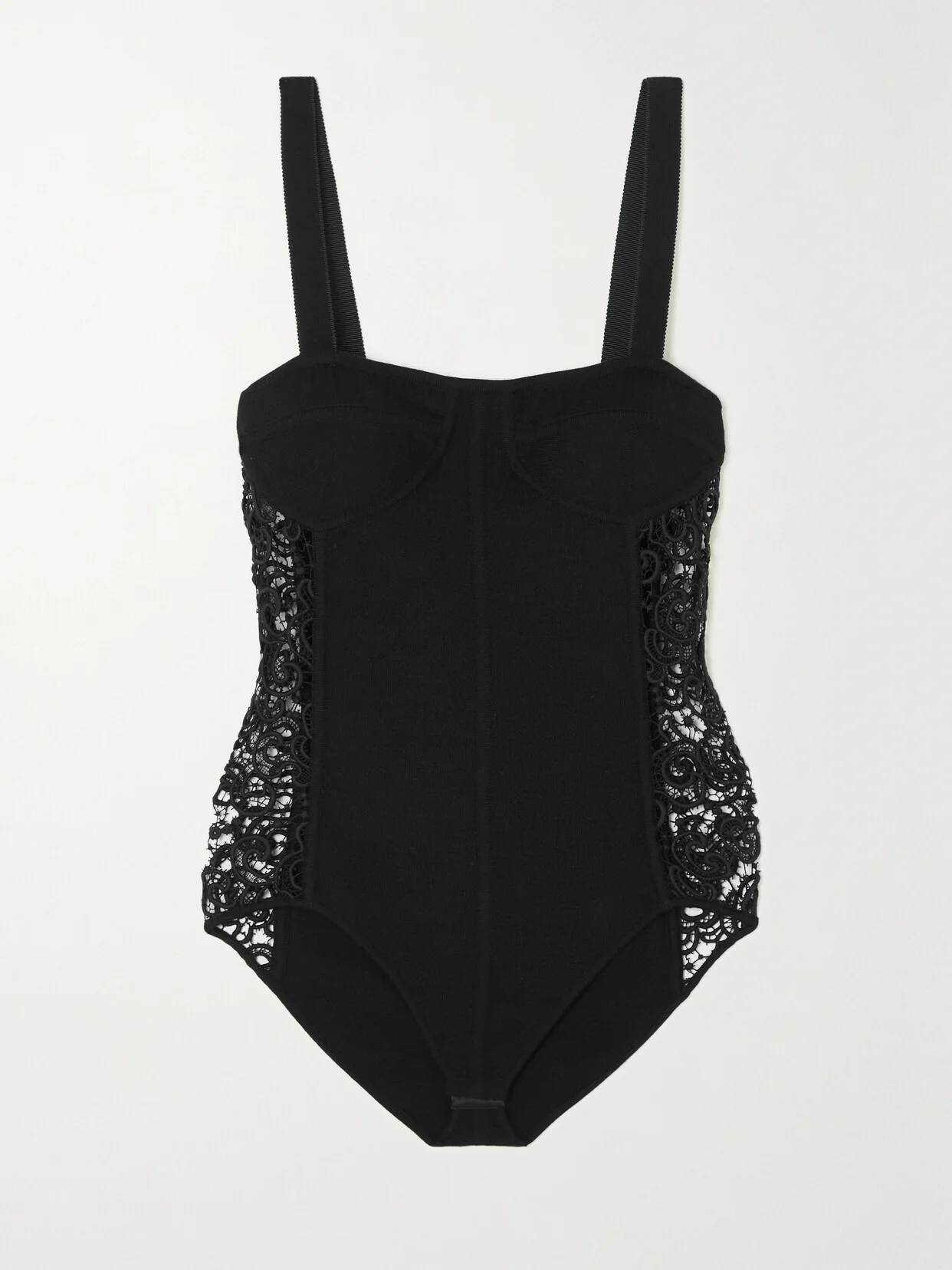 Glass Guipure Lace-trimmed Wool And Silk-blend Bodysuit - 1