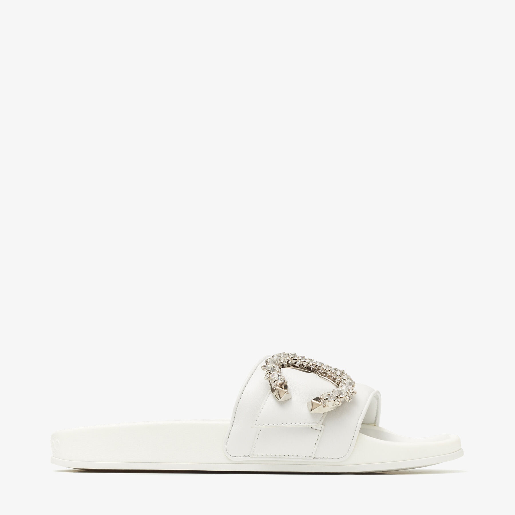 Fallon
White Nappa Leather Slides with Crystal Buckle - 1