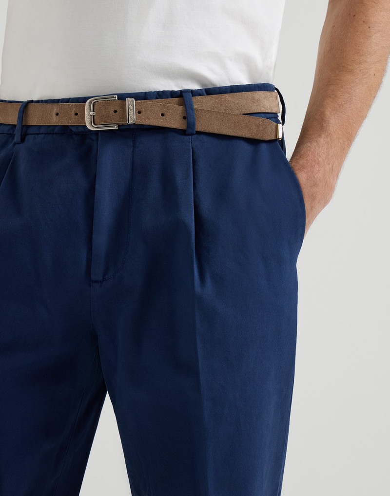 Garment-dyed trousers in twisted cotton gabardine with pleat 4