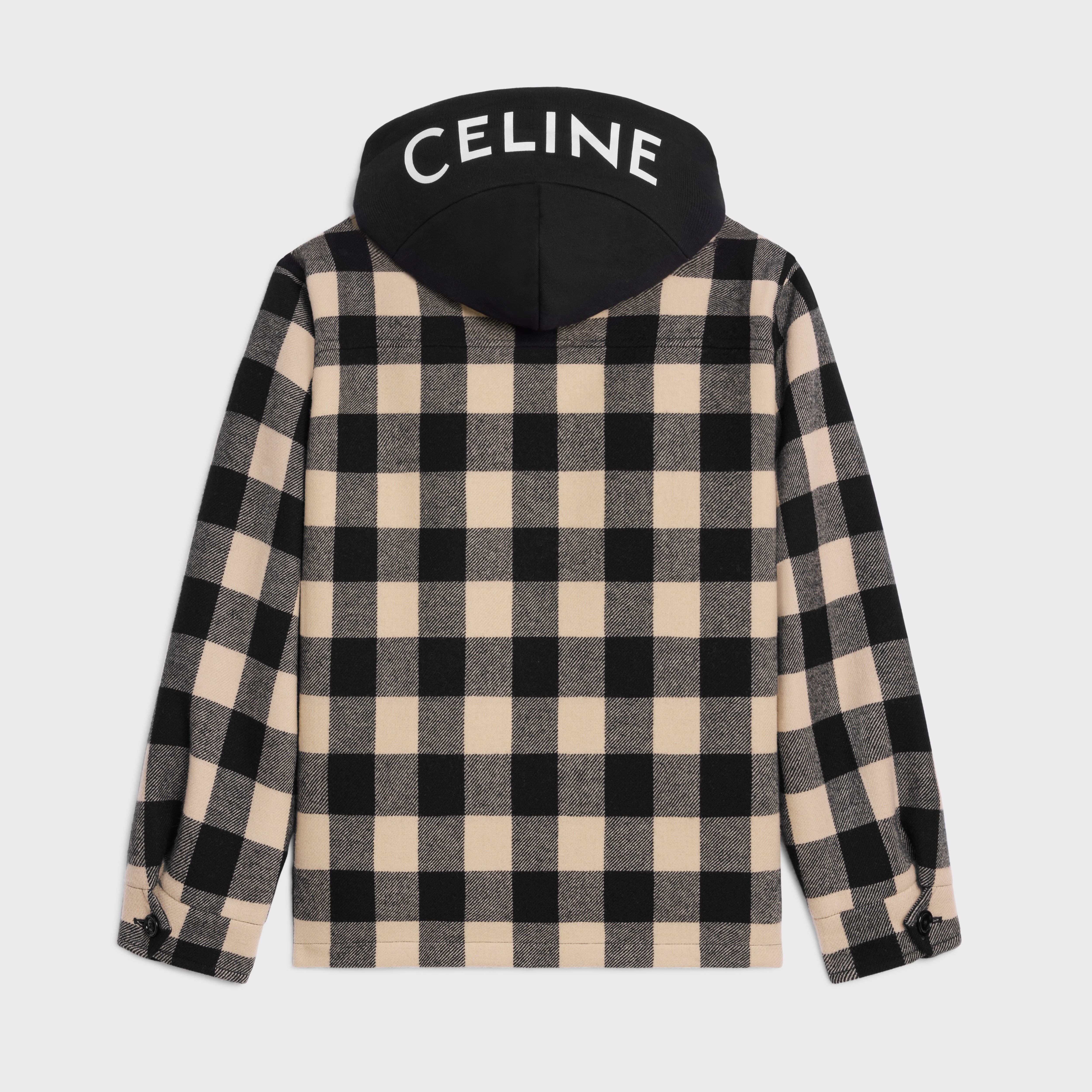 hooded overshirt in check wool - 2