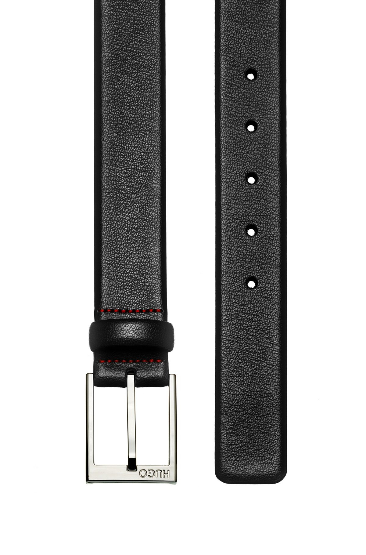 GRAINED-LEATHER BELT WITH POLISHED-SILVER-HARDWARE LOGO - 4