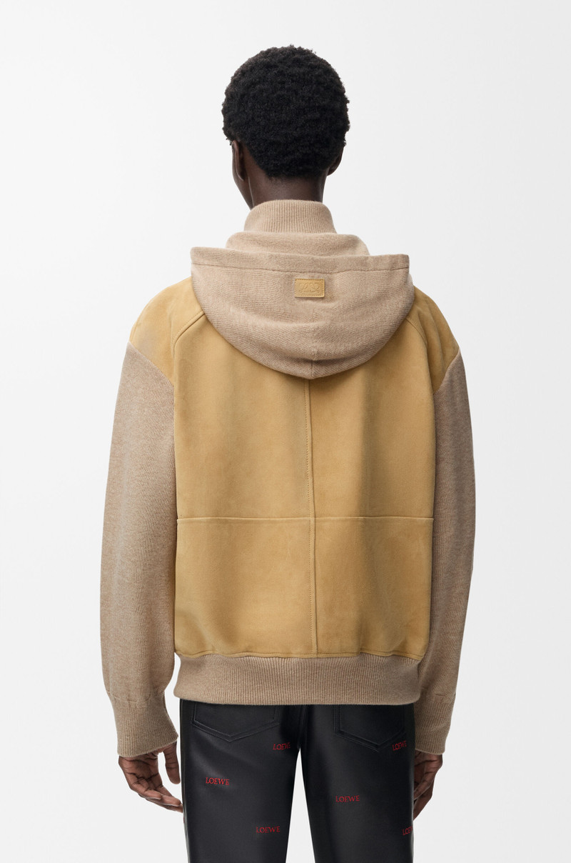 Hybrid zip-up hoodie in suede and wool blend 4