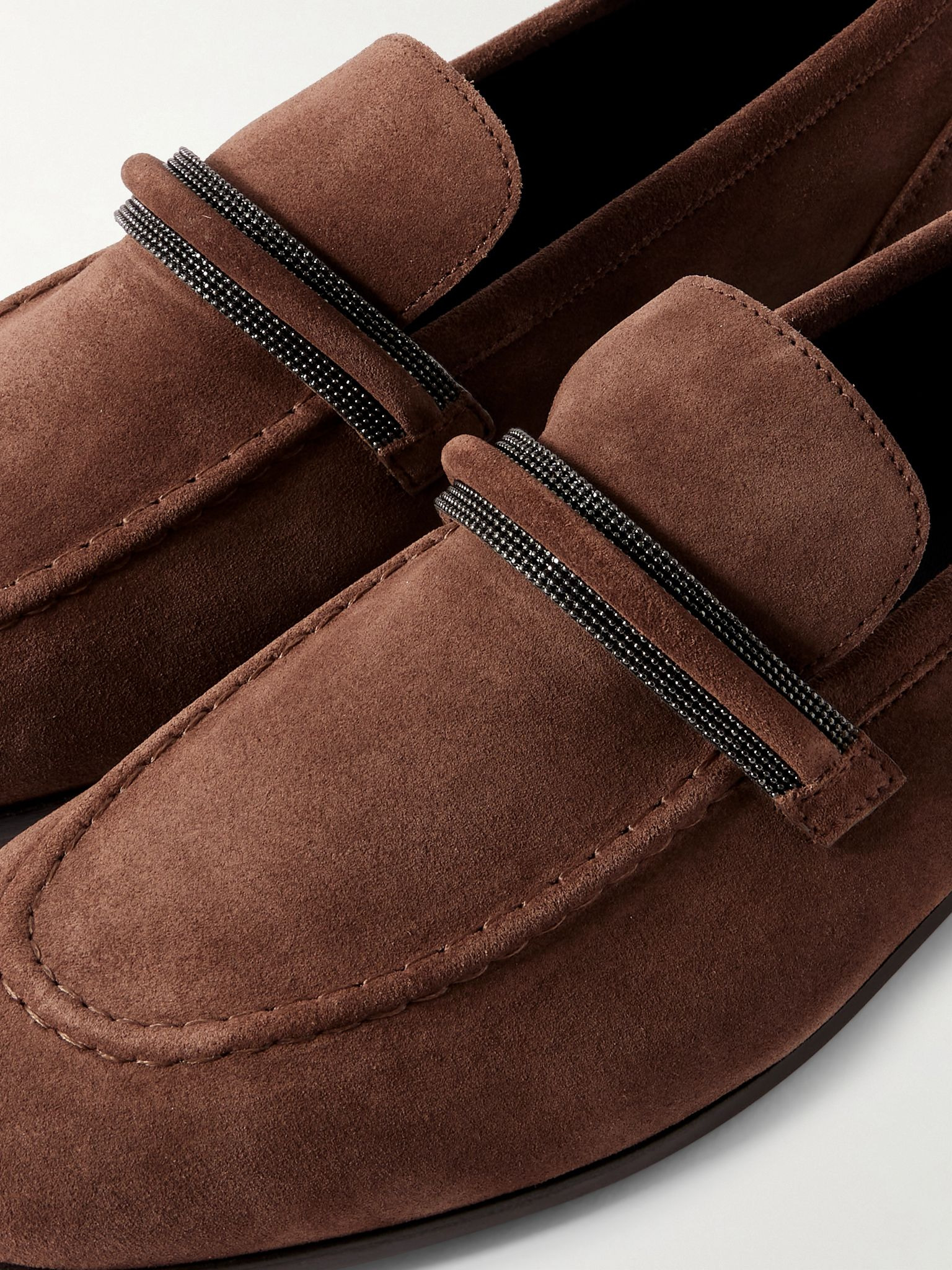 Bead-embellished suede loafers Burgundy - 4