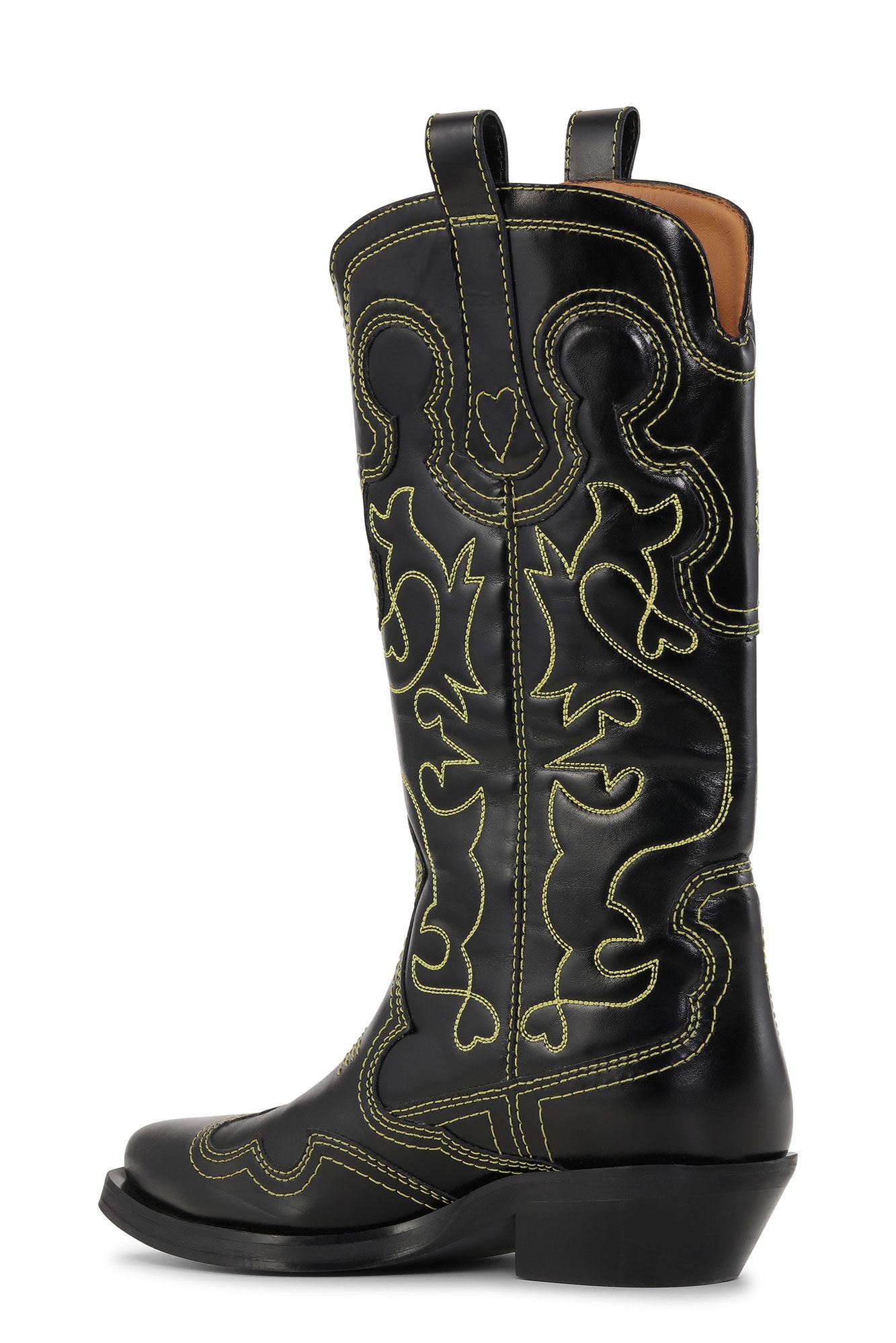 BLACK/YELLOW MID SHAFT EMBROIDERED WESTERN BOOTS - 2