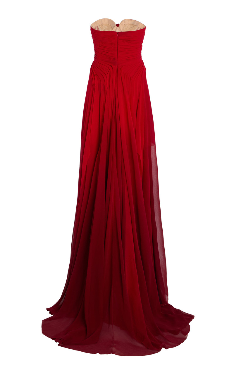 Embroidered Silk Chiffon Gown red 5