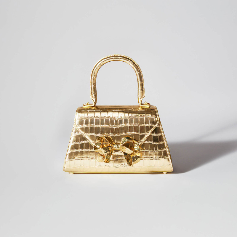Gold Croc Bow Mini Envelope Bag 1