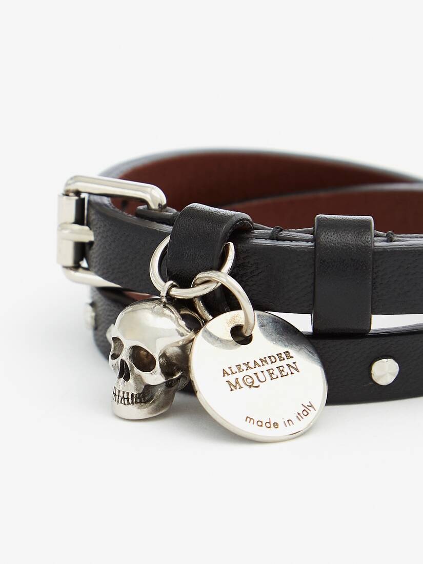 Men's Hammered Studs Double-wrap Bracelet in Black - 3