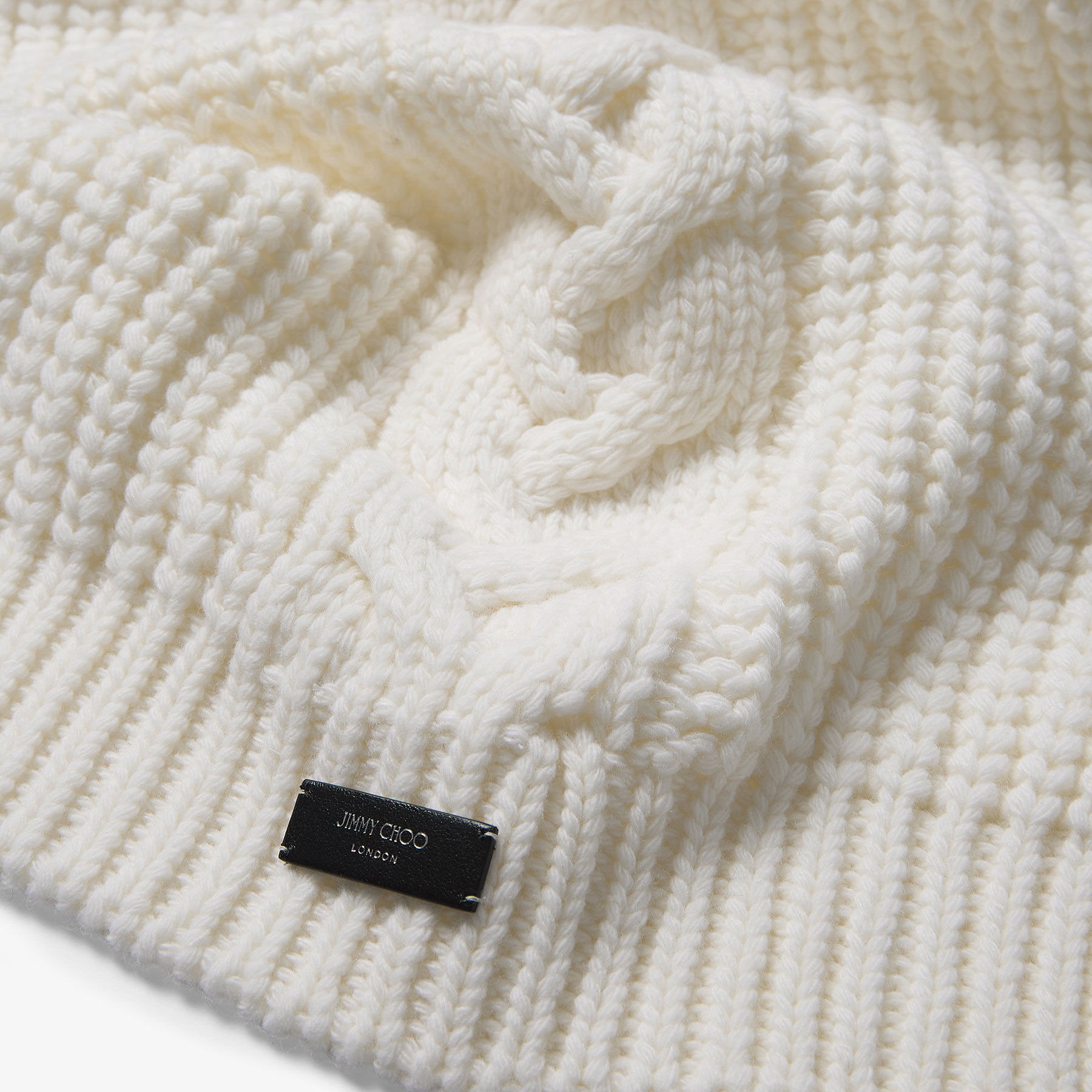 Yukiko Cable
Latte Cable Knit Scarf with Leather Logo Tag - 3