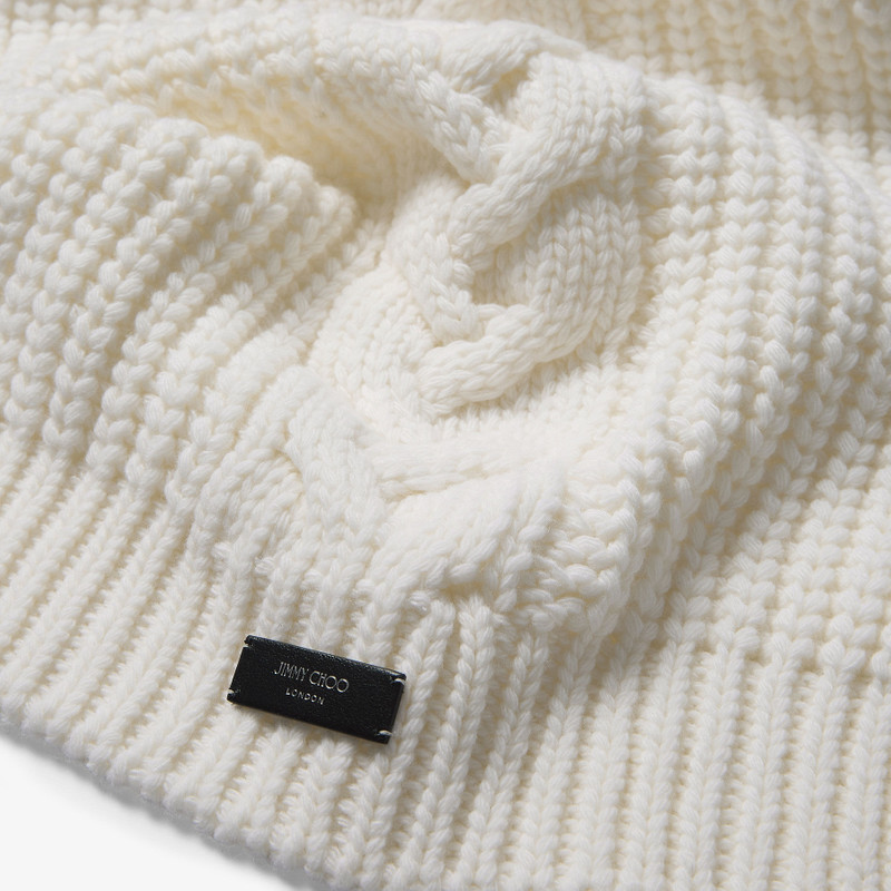 Yukiko Cable Latte Cable Knit Scarf with Leather Logo Tag 3