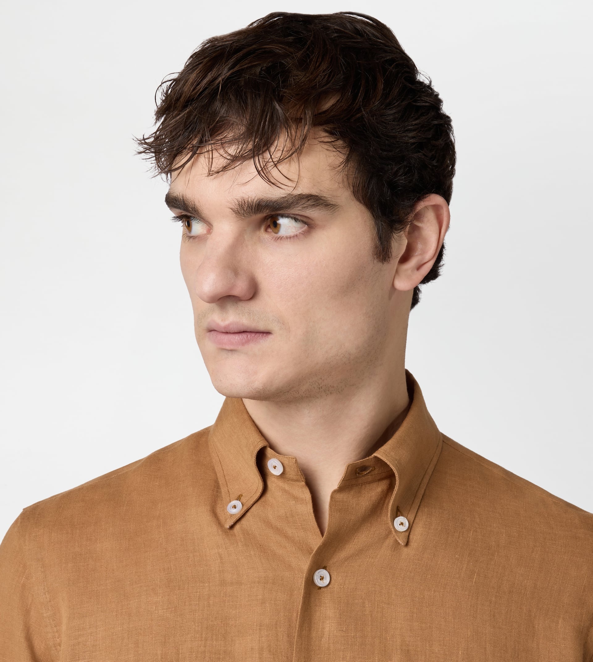 BUTTON DOWN SHIRT IN LINEN - ORANGE - 4