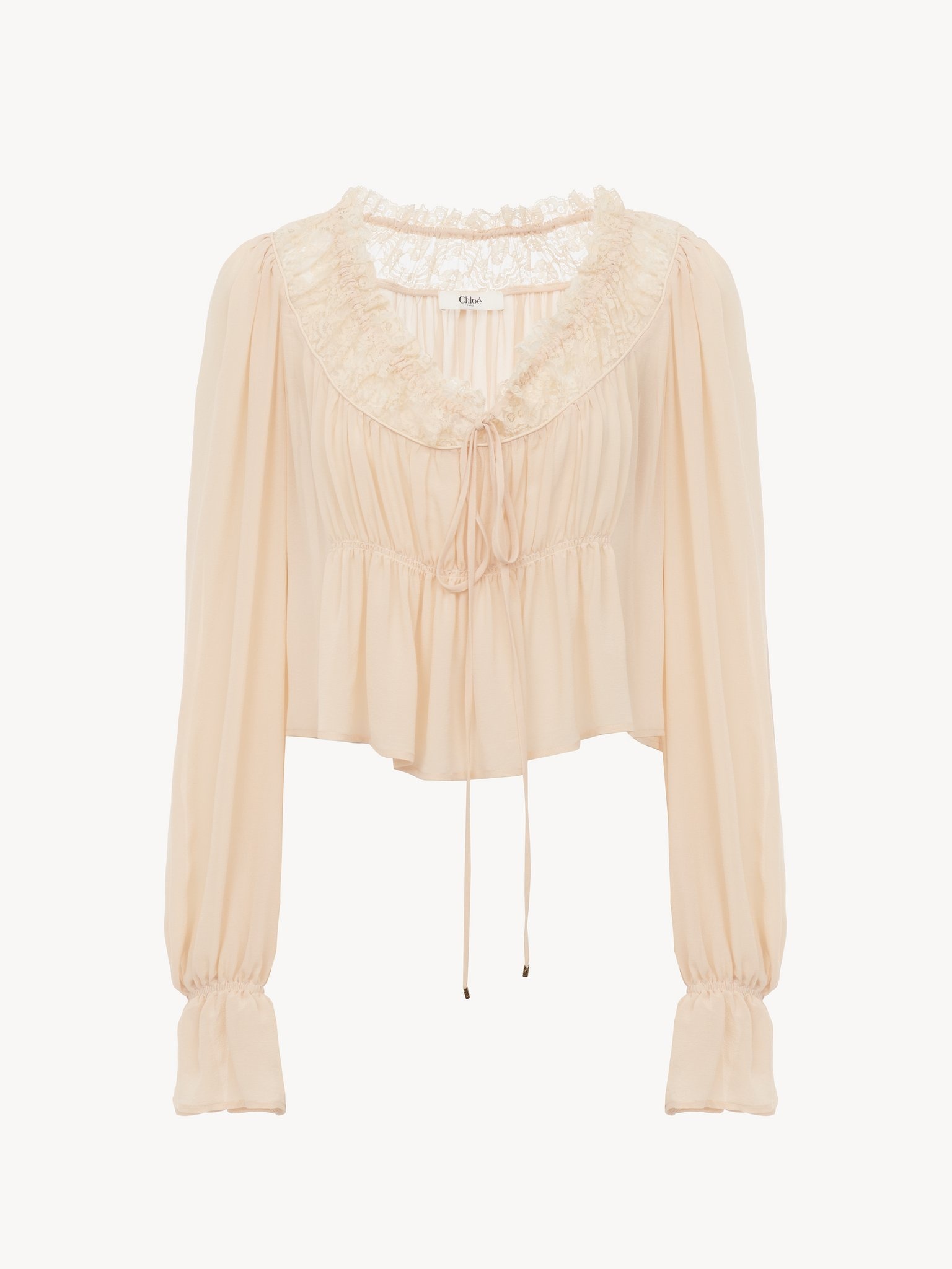 SCOOP-NECK CROPPED TOP IN SILK GEORGETTE & LACE - 2