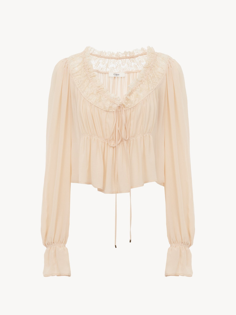 Chloé SCOOP-NECK CROPPED TOP IN SILK GEORGETTE & LACE outlook