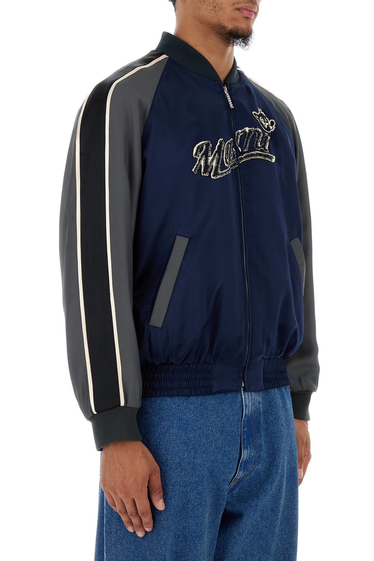 Navy blue satin bomber jacket - 3
