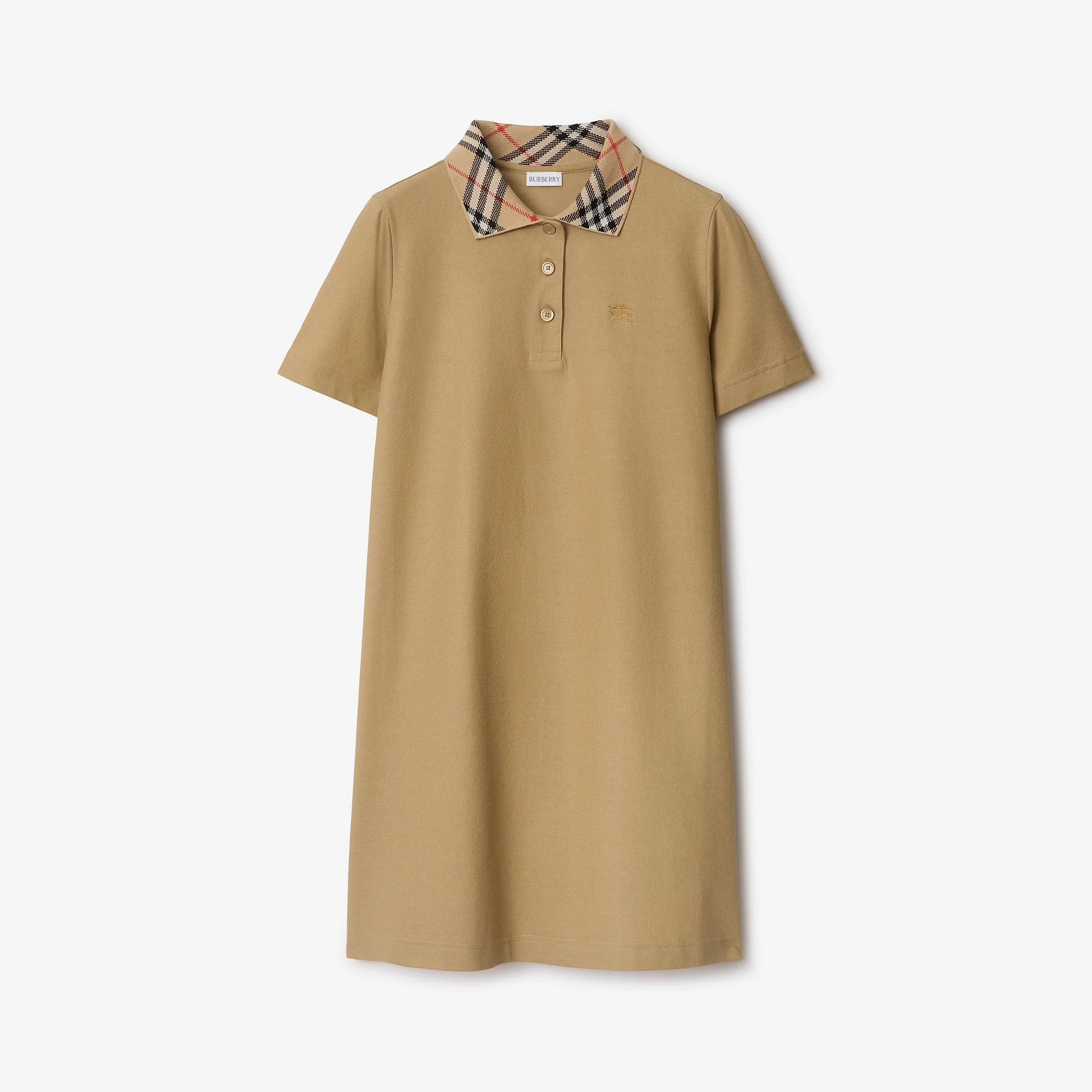 Check Collar Cotton Polo Shirt Dress - 1