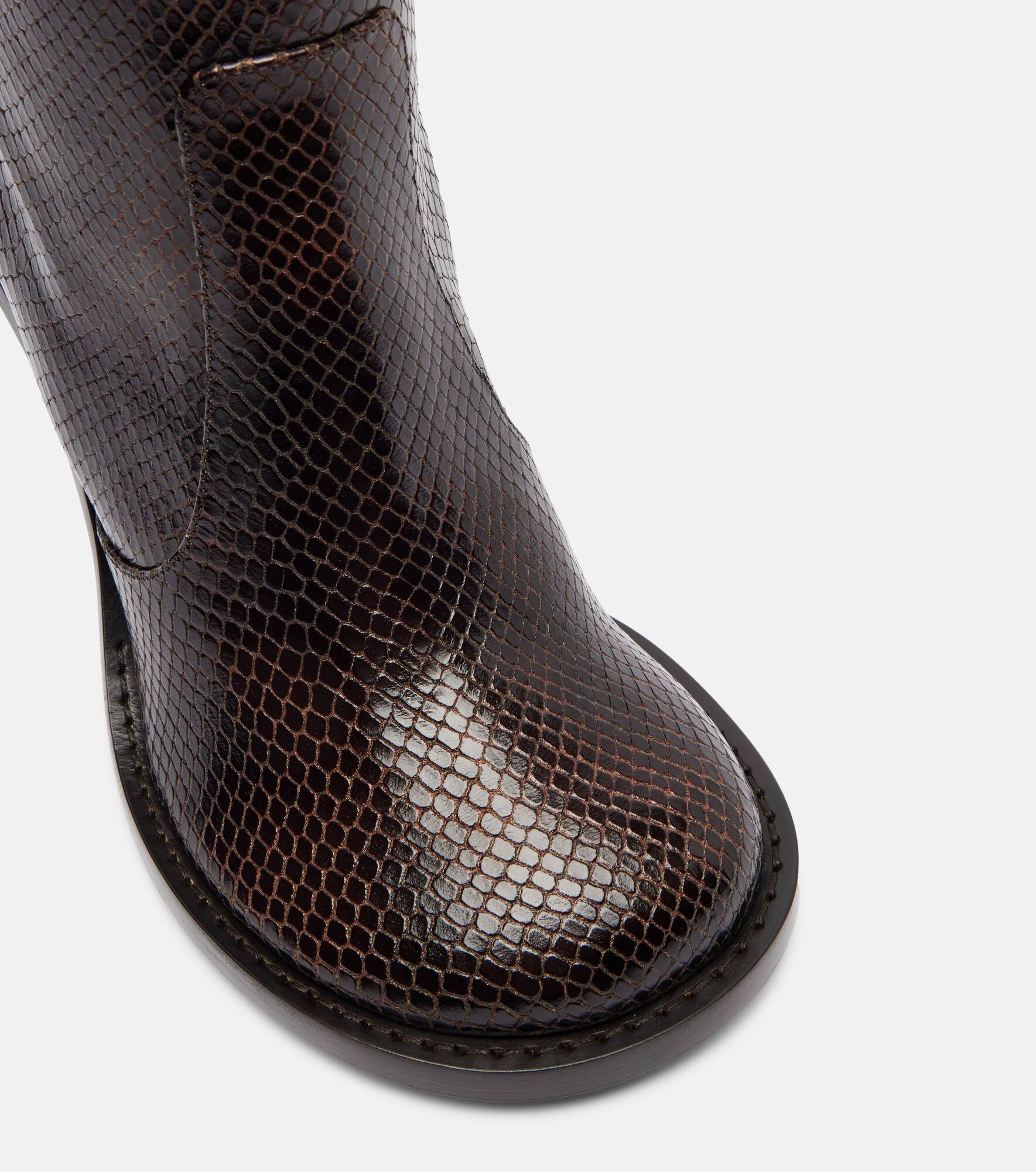 Snake-effect leather knee-high boots - 5