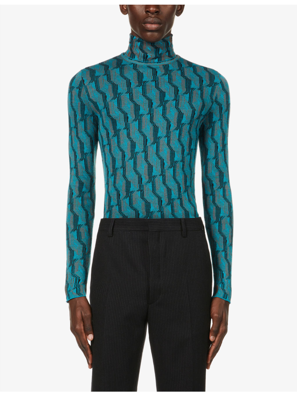 Geometric-pattern turtleneck wool sweatshirt - 3