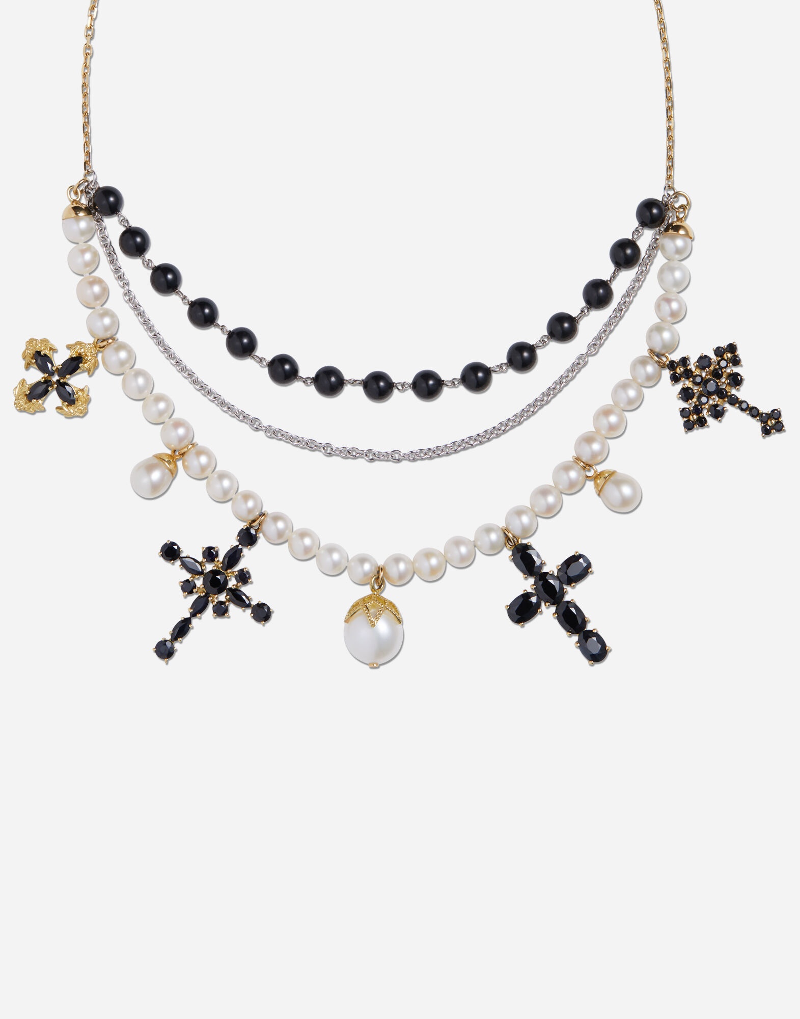 Family necklace in yellow and white gold black sapphires - 2