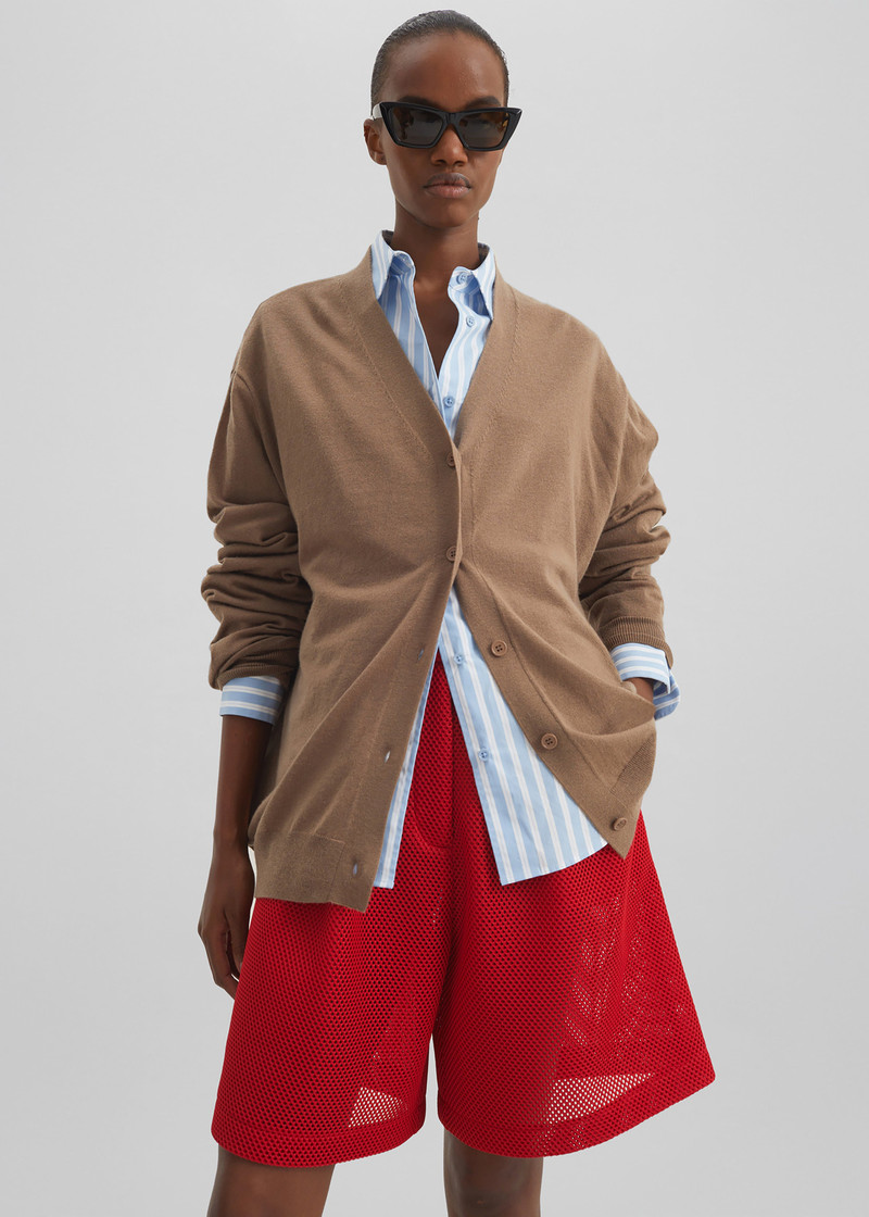 Marfa Mesh Pleated Bermuda Shorts - Red 6