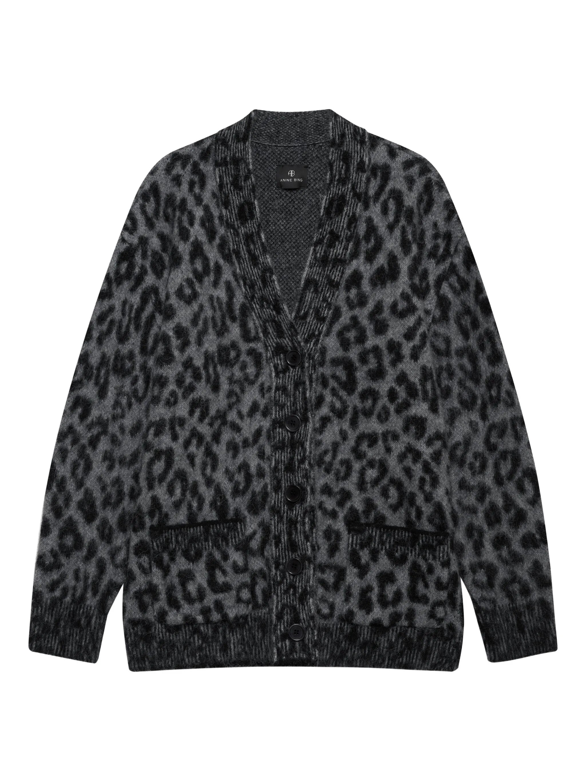Anine Bing BANKS CARDIGAN - GREY LEOPARD - 1