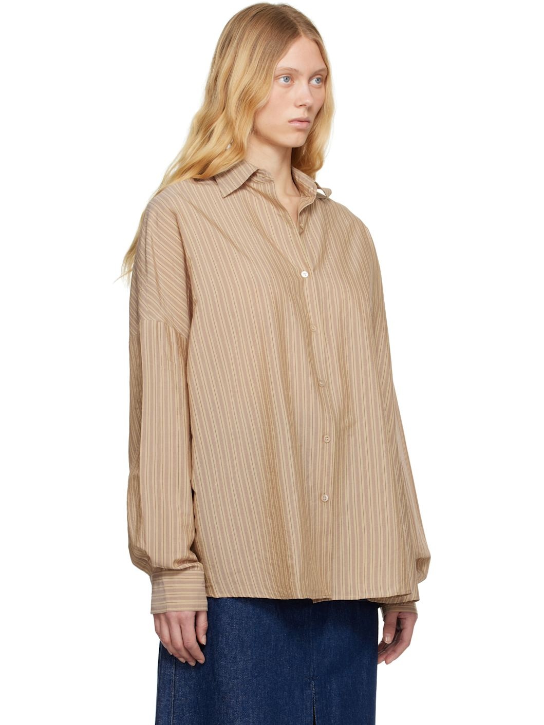 Beige Striped Cocoon Shirt - 2