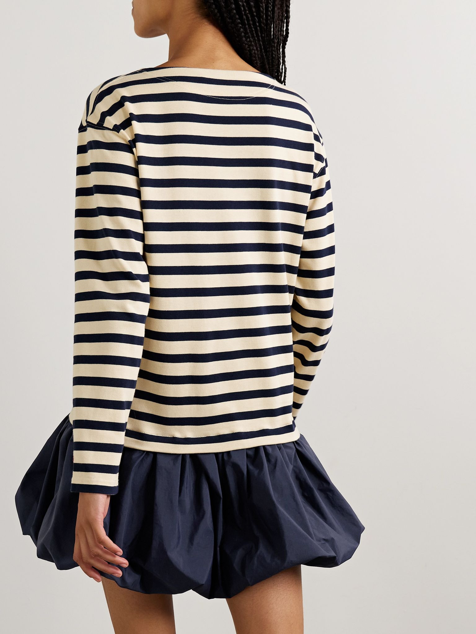 Athena striped cotton-jersey and gathered shell mini dress Navy - 3