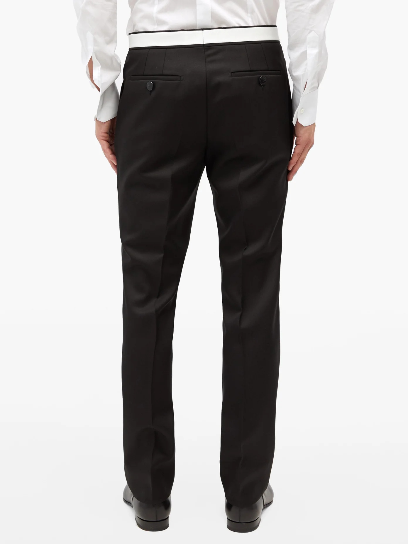 Leather-panelled wool-crepe trousers - 5