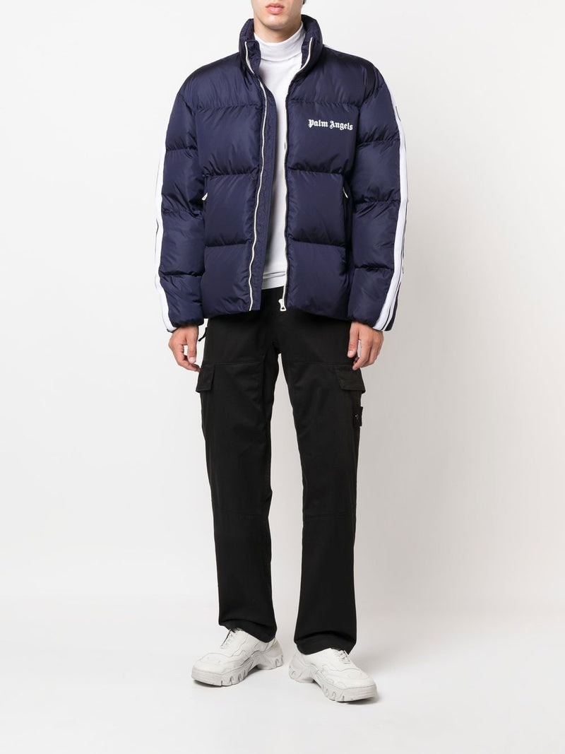 Palm Angels PALM ANGELS Logo-print Padded Jacket Navy Blue/White outlook