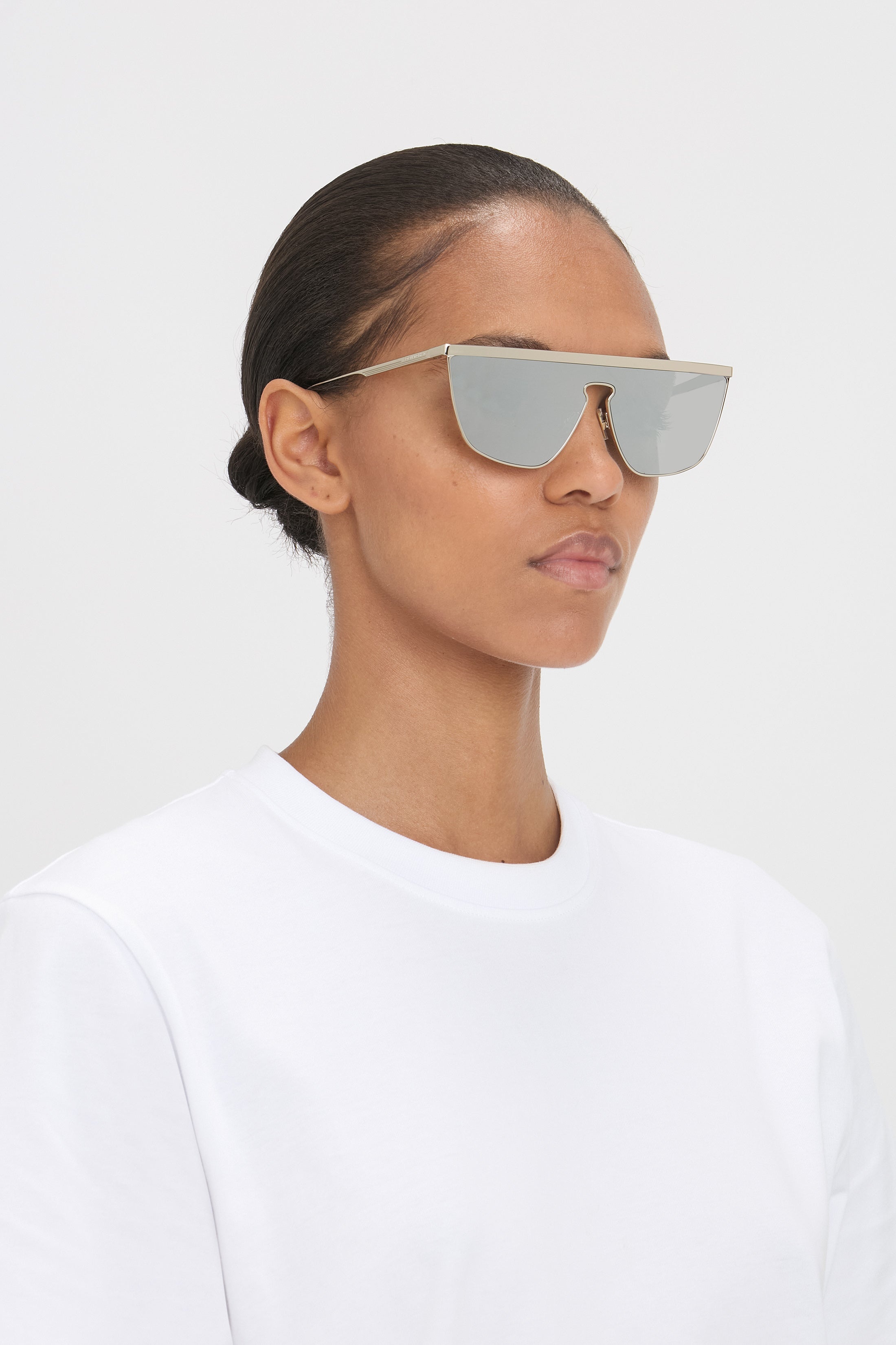 Geometric Visor Sunglasses In Silver-Mirror - 7