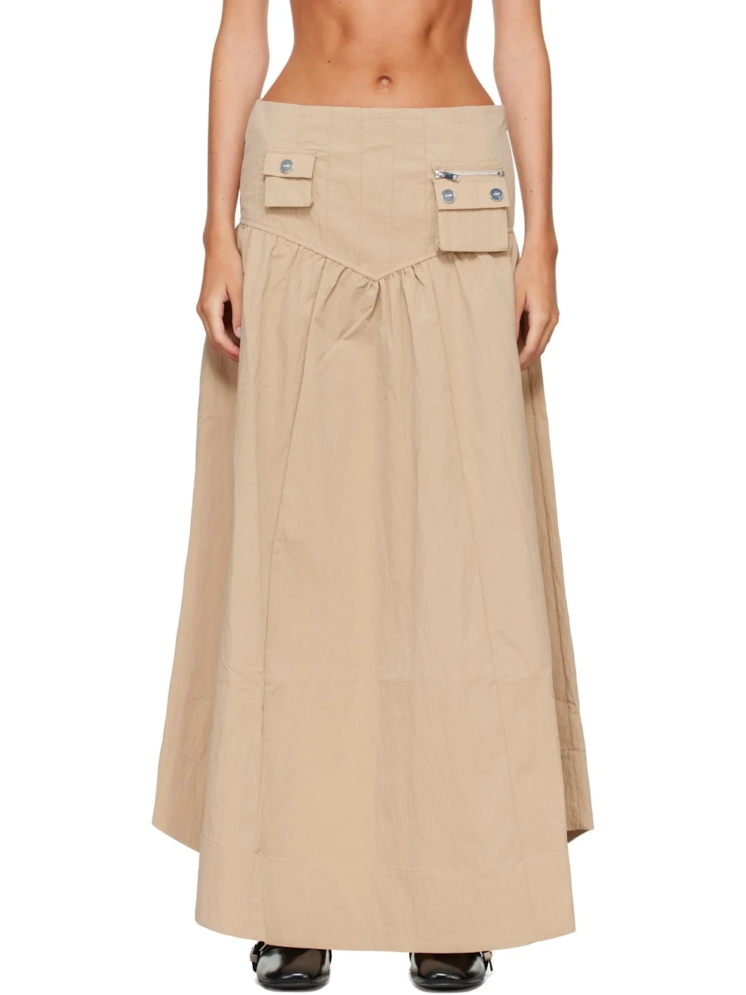 Beige Washed Cotton Corset Maxi Skirt - 1